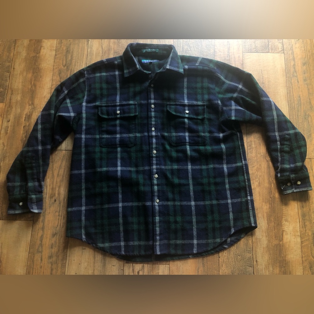 Claybrooke Outdoors Mens Xl Flannel Button Up Green Wool Polyester Acrylic